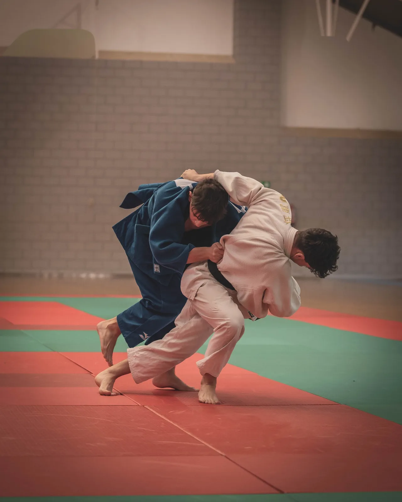 Judocas compitiendo durante un combate de judo